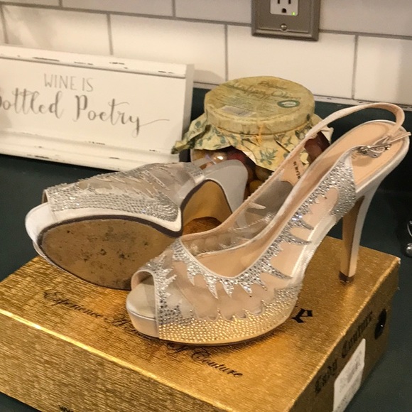 Lady Couture silver mesh stone slingback heels - Picture 4 of 8